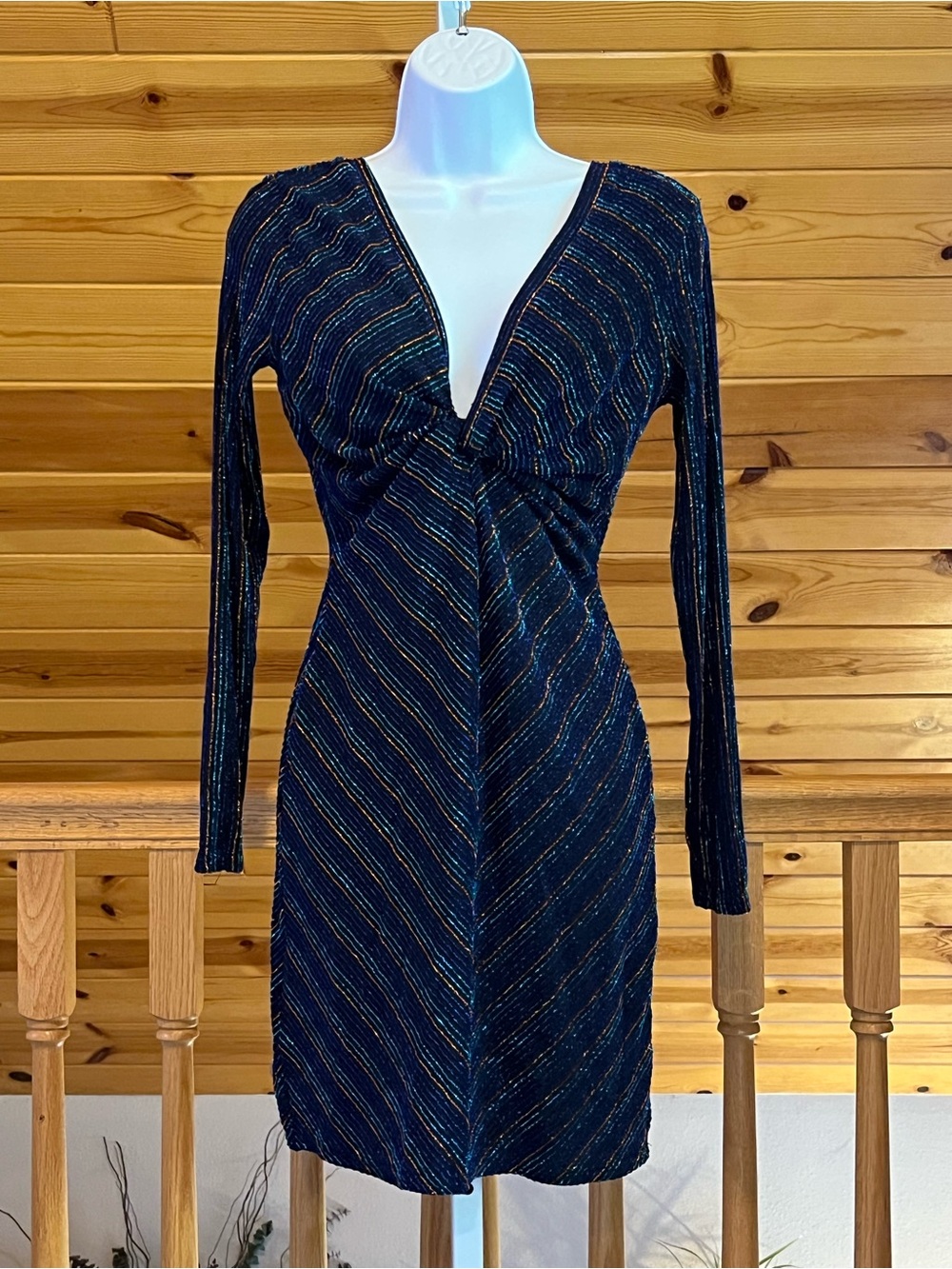 ASTR The Label Twilight Metallic Multi Stripe Bodycon Mini Dress Size XS